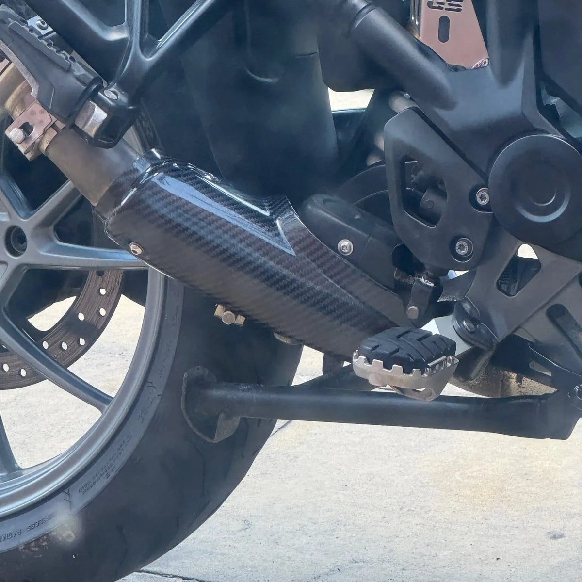 Carbon Fiber Exhaust Heat Shield For BMW R1200GS / R1250GS - 2013 to 2023 - installed