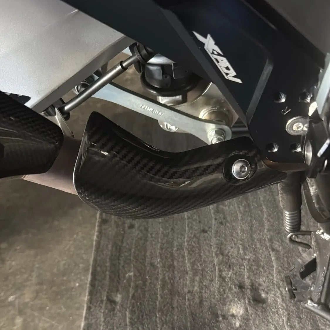 Carbon Fiber Exhaust Heat Shield For Honda X-ADV 750 - installed