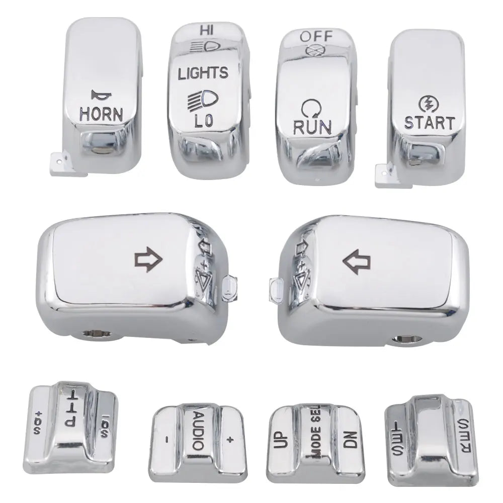 Chrome Hand Control Switch Caps 10-Piece Set For Harley-Davidson Touring - 1996 to 2013
