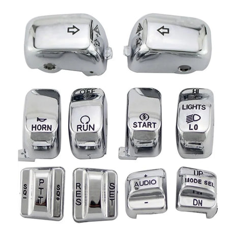 Chrome Hand Control Switch Caps 10-Piece Set For Harley-Davidson Touring - 1996 to 2013