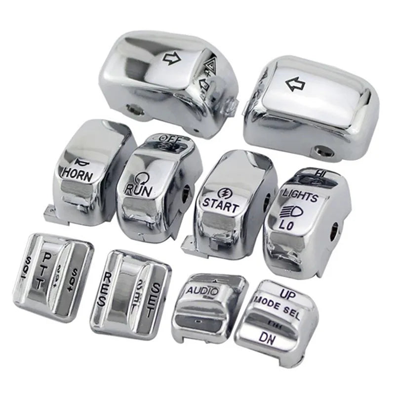 Chrome Hand Control Switch Caps 10-Piece Set For Harley-Davidson Touring - 1996 to 2013